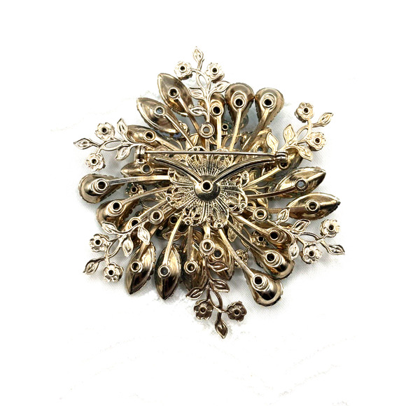 Vintage 3D Plastic Rhinestone Brooch Blue Gold Tone J1-3016 - Picture 5 of 10